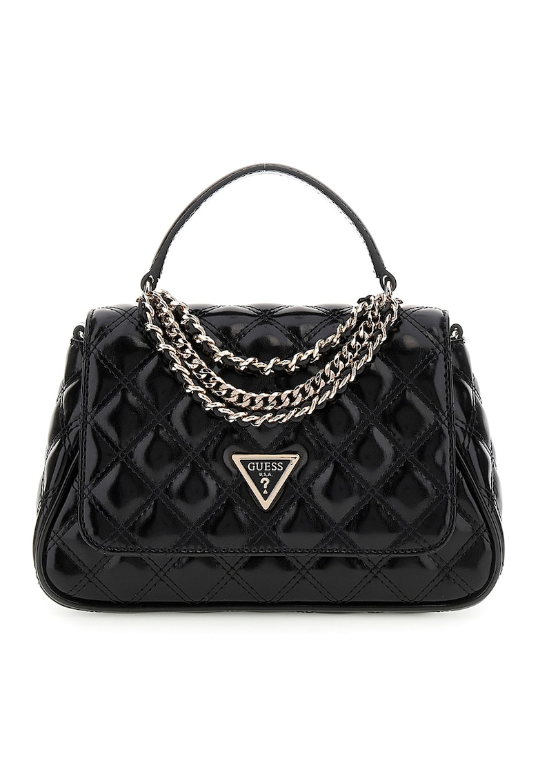 Geanta de mana cu detalii din lant si aspect matlasat