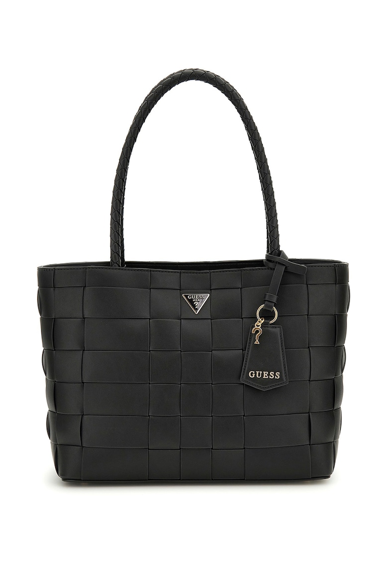 Geanta shopper din piele ecologica cu accesoriu logo Geanta shopper din piele ecologica cu accesoriu logo