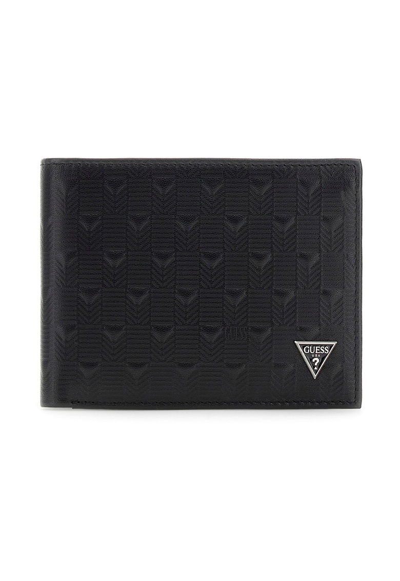 Portofel din piele cu logo metalic - Negru