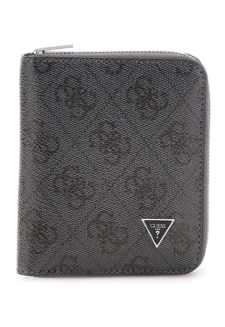 Portofel din piele cu logo si fermoar - Gri inchis