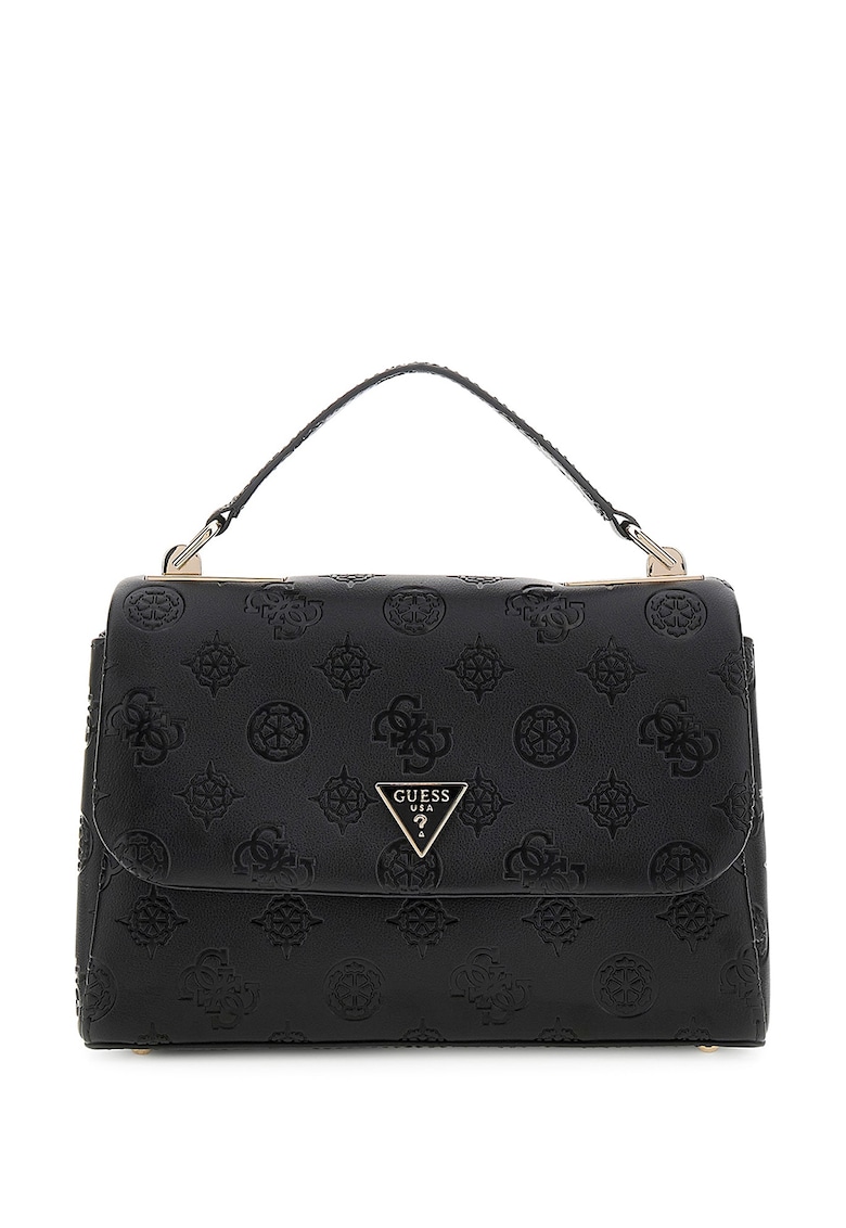 Geantă crossbody cu model logo și clapetă – negru Geantă crossbody cu model logo și clapetă – negru