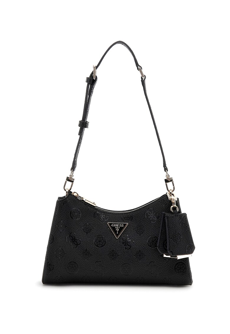 Geanta din piele ecologica cu logo metalic si bareta de umar