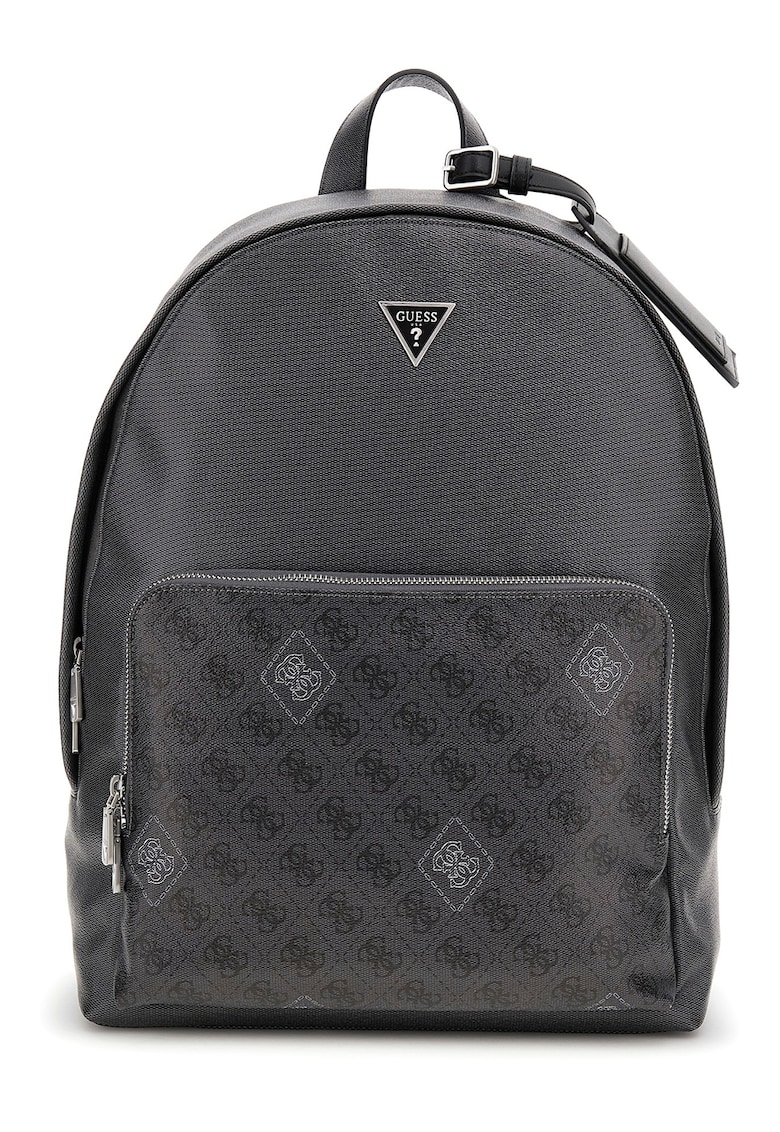 Rucsac din piele ecologica cu buzunar frontal cu imprimeu monograma