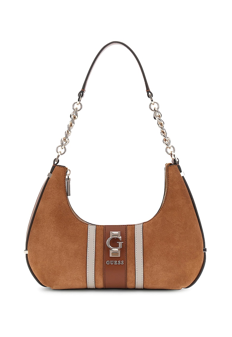 Geanta hobo din piele intoarsa cu detaliu logo