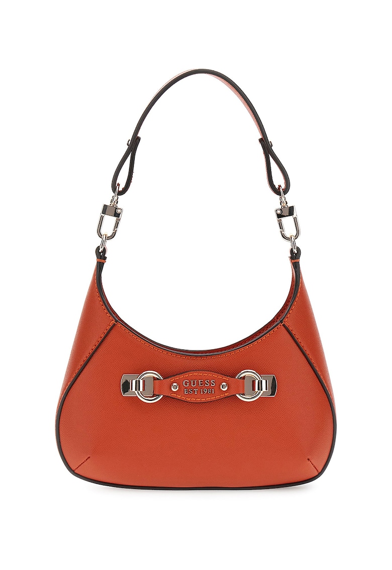 Geanta din piele ecologica cu bareta de umar si logo metalic