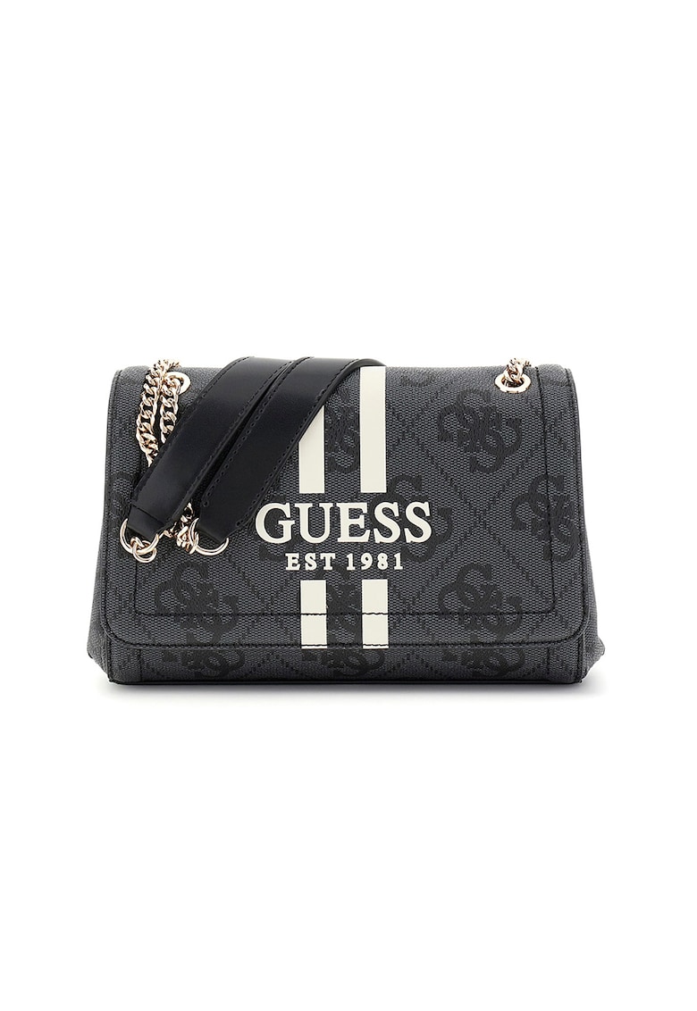 Geanta crossbody cu clapa - model logo si bareta din lant Geanta crossbody cu clapa - model logo si bareta din lant