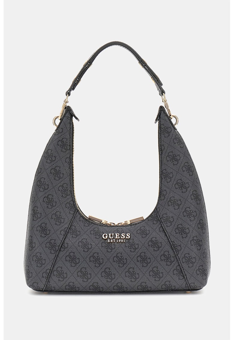 Geanta cu monograma si fermoar - Gri inchis