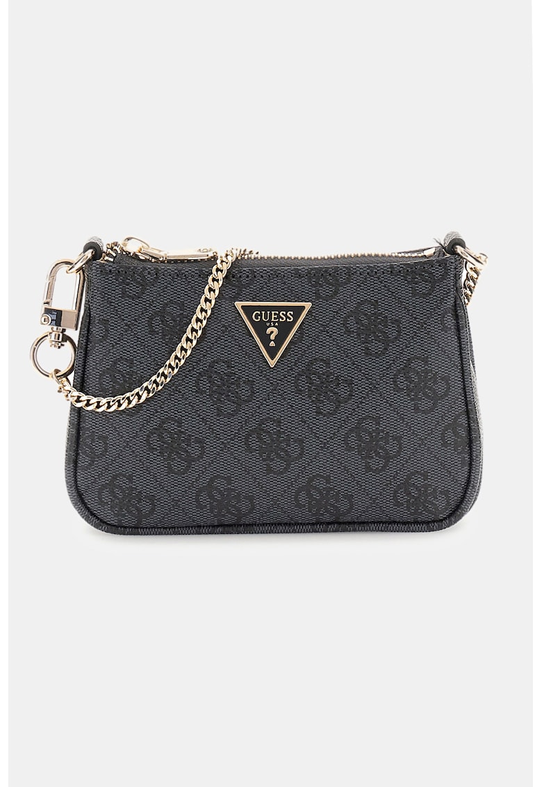 Portofel de piele ecologica cu model monograma si bareta din lant