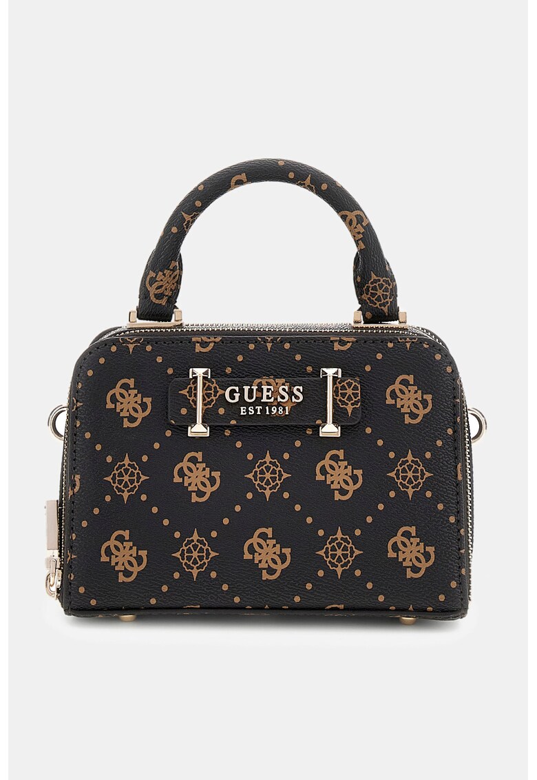 Geanta crossbody cu model monograma - Negru/Maro camel