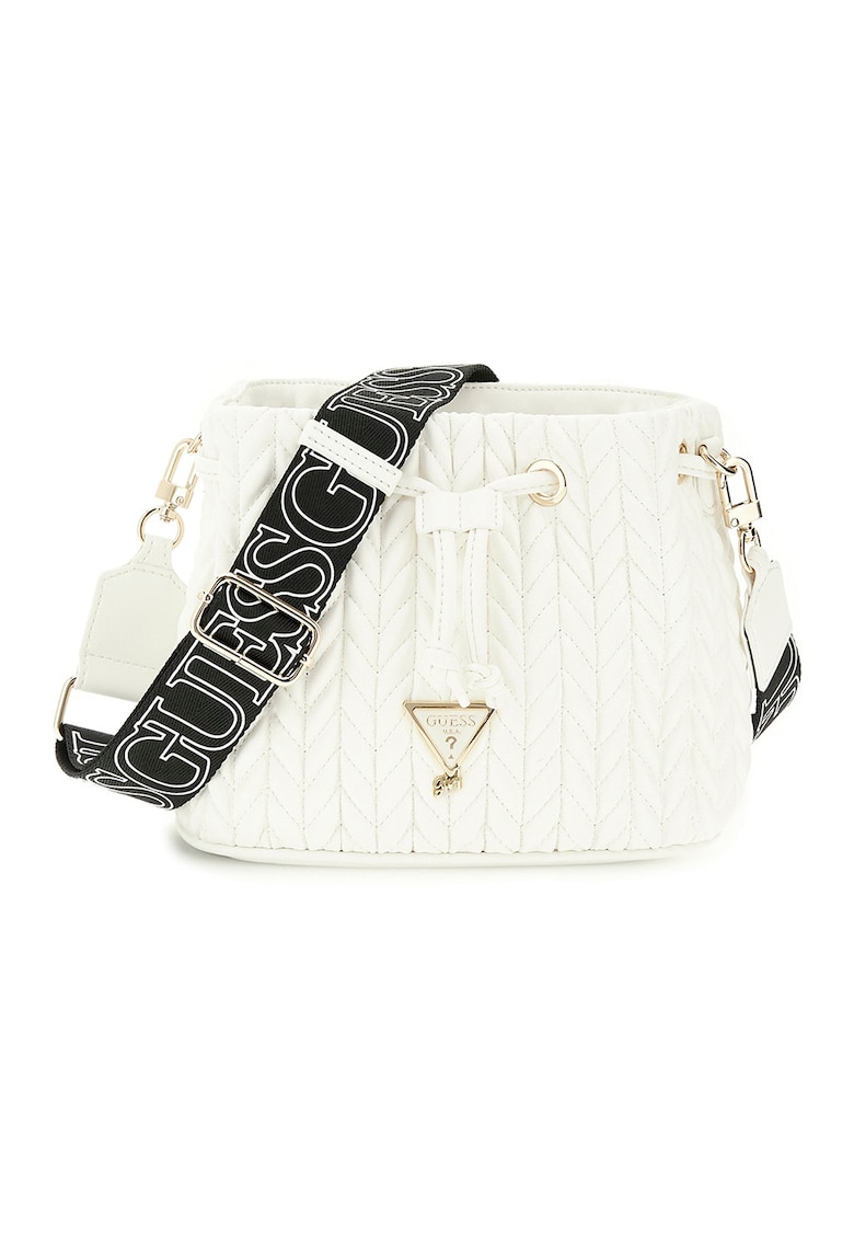 Geanta bucket cu aspect impletit - Negru - Alb murdar