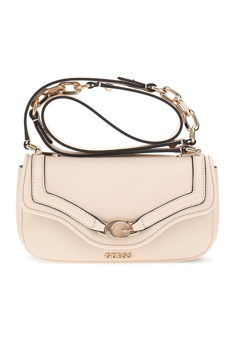 Geanta crossbody de piele ecologica cu clapa - Negru/Crem