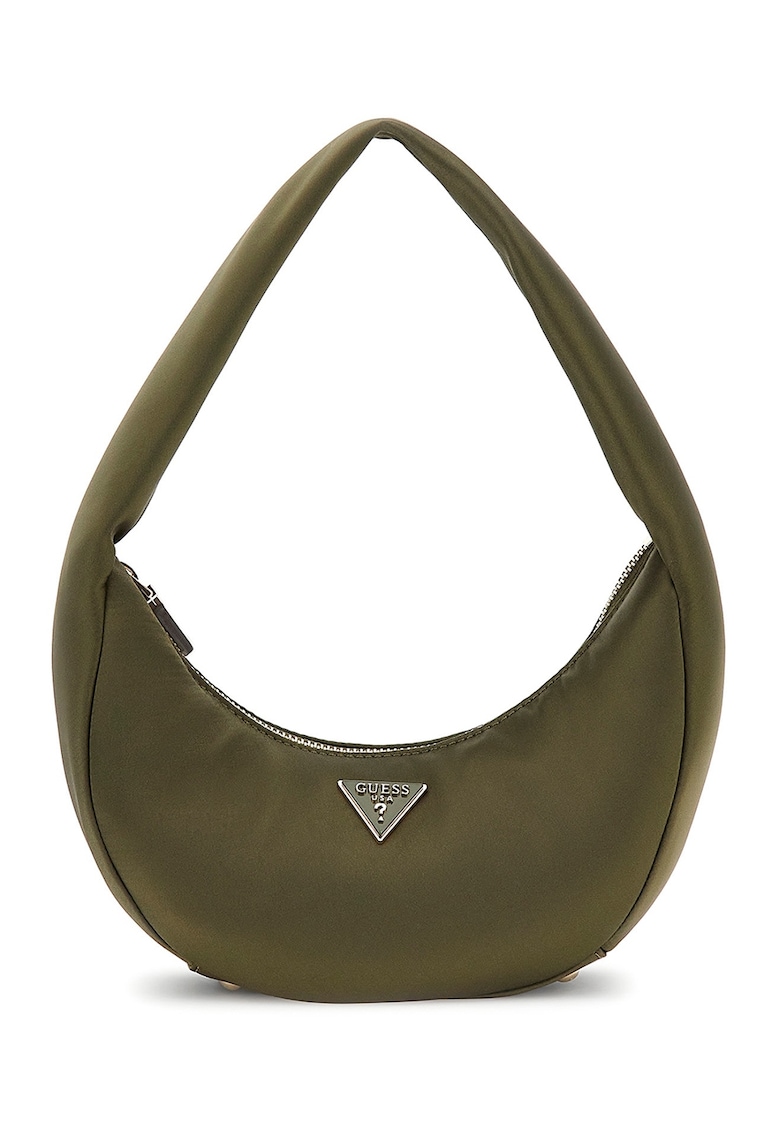 Geanta din material textil cu bareta de umar si logo metalic