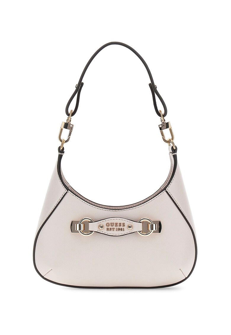 Geanta din piele ecologica cu bareta de umar si logo metalic - Maro taupe deschis