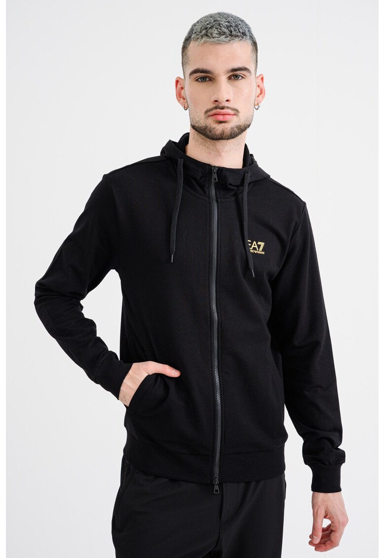 Hanorac cu buzunare laterale si fermoar - Negru/Negru stins