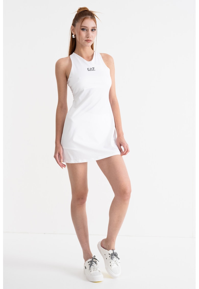 Rochie mini cu decolteu in V si pantaloni scurti asortati Tennis - Alb