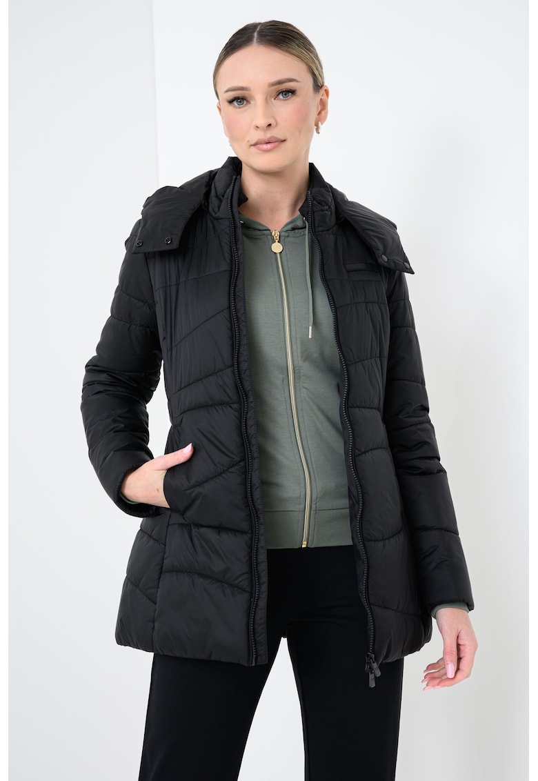 Geaca matlasata cu gluga detasabila - Negru