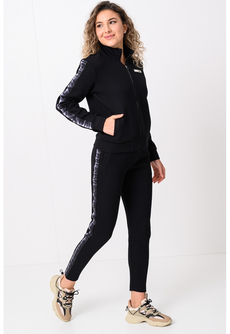 Trening slim fit cu banda logo - Negru