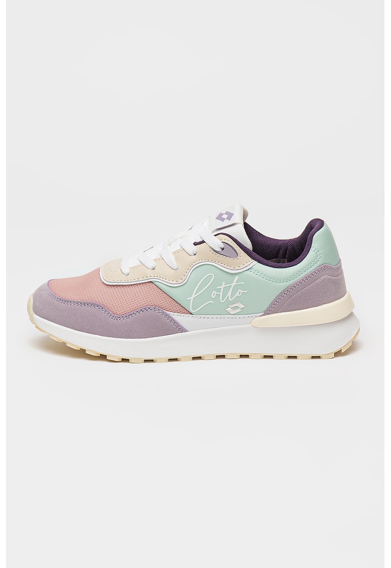 Pantofi sport din piele ecologica cu talpa plata si insertii din plasa