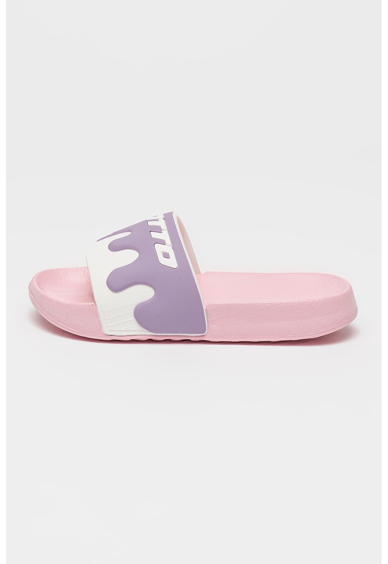 Papuci cu talpa plata si logo - Alb/Roz pastel/Lila pal