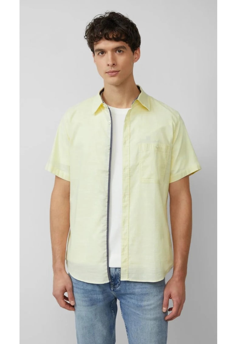 Camasa cu maneca scurta barbati - croiala Slim Fit si design cu un singur buzunar - Galben deschis