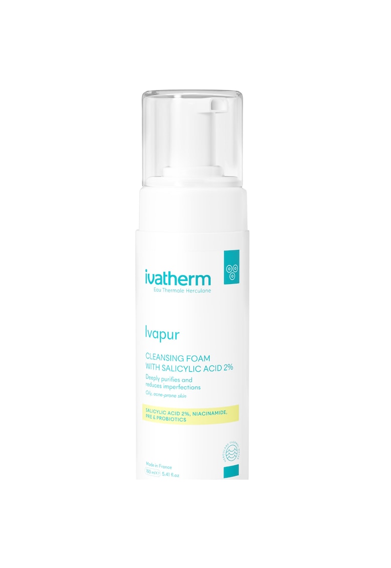 Spuma de curatare Ivapur cu Acid Salicilic 2% pentru pielea mixta sau grasa cu tendinta acneica - 160 ml