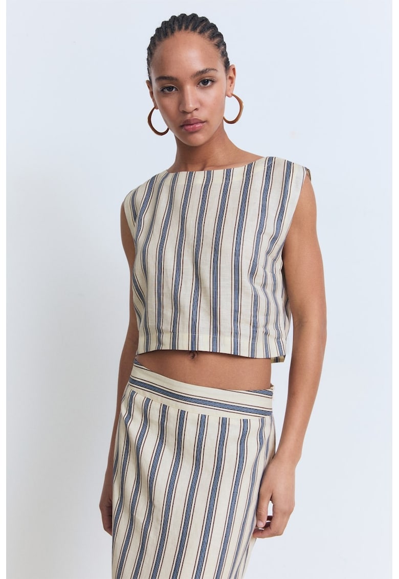 Top crop din in cu model in dungi