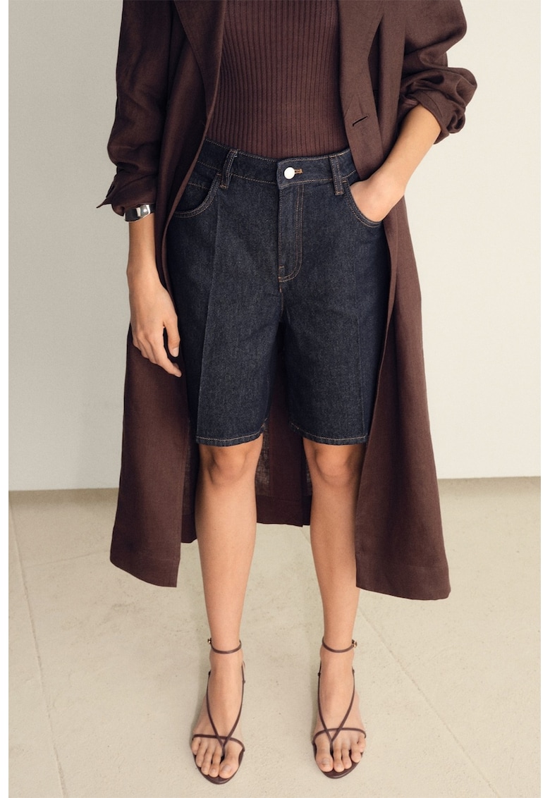 Bermude din denim cu talie inalta