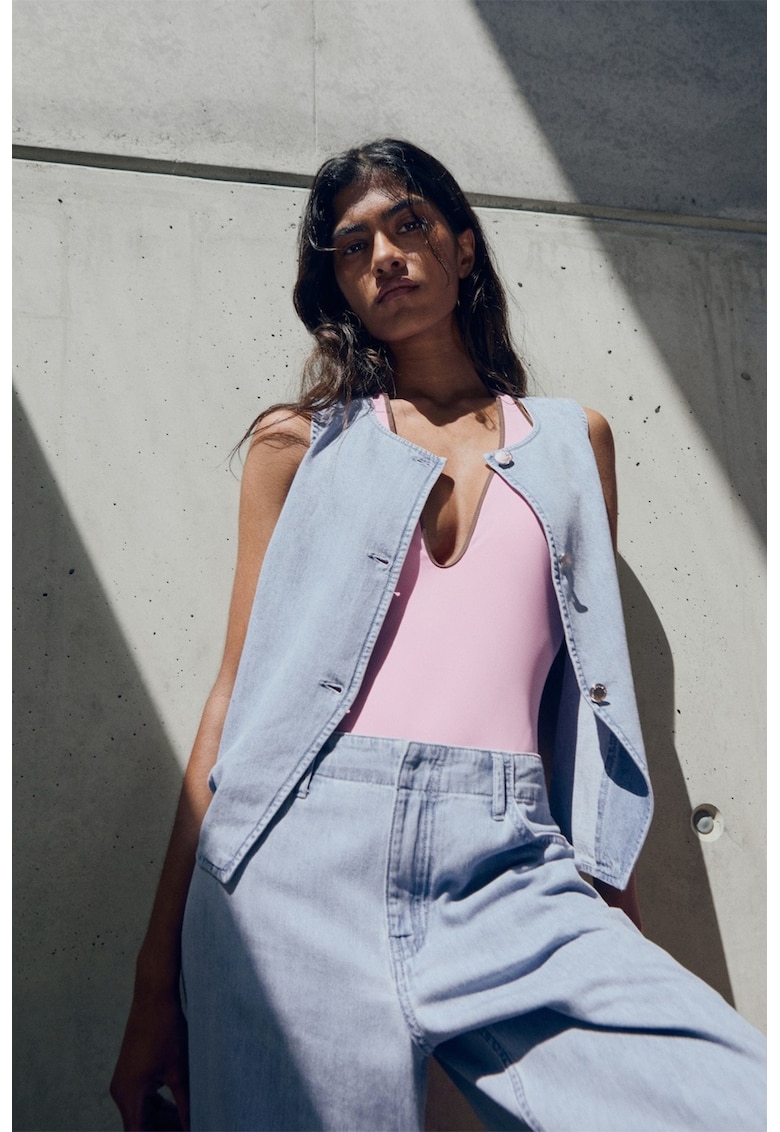 Vesta din denim cu nasturi