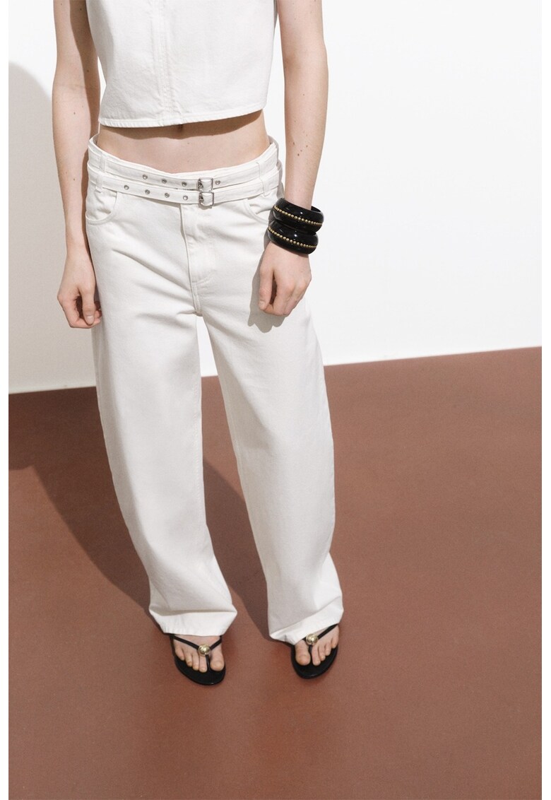 Blugi drepti cu talie medie - Alb murdar