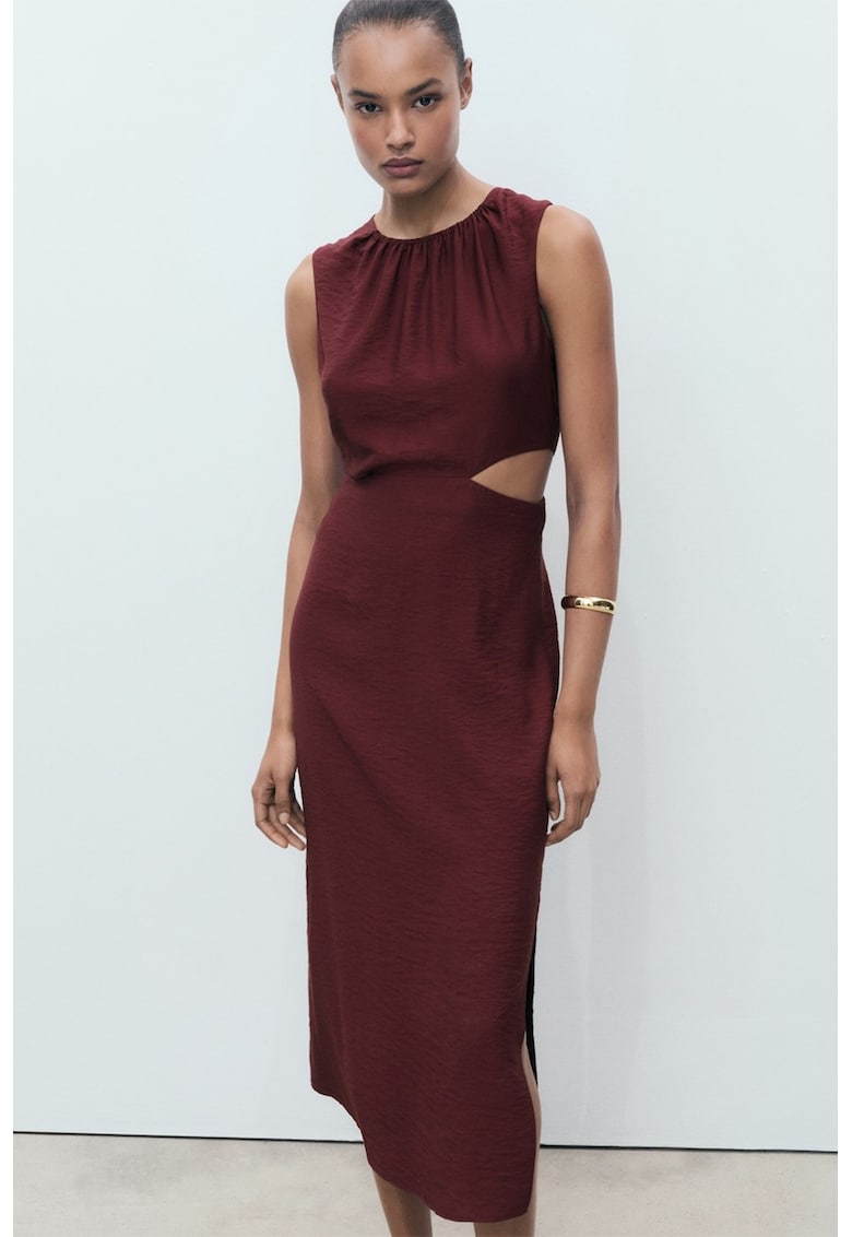 Rochie midi cu decolteu rotund - Visiniu