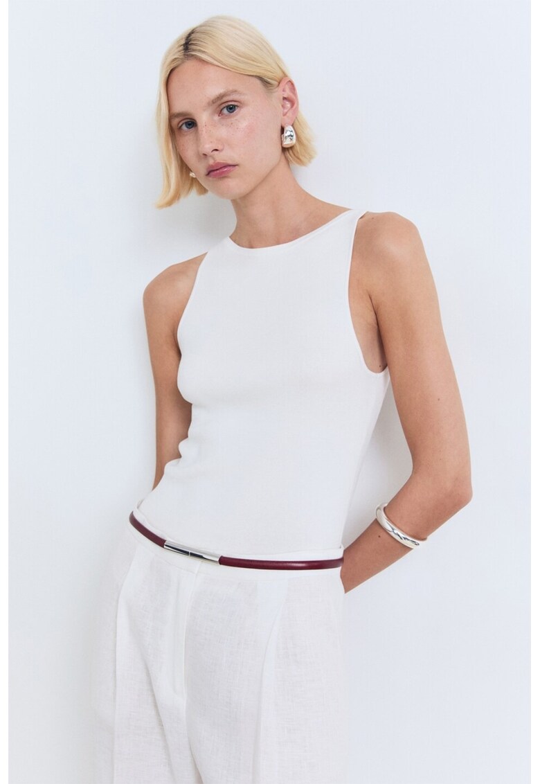 Top slim-fit cu model uni - Alb