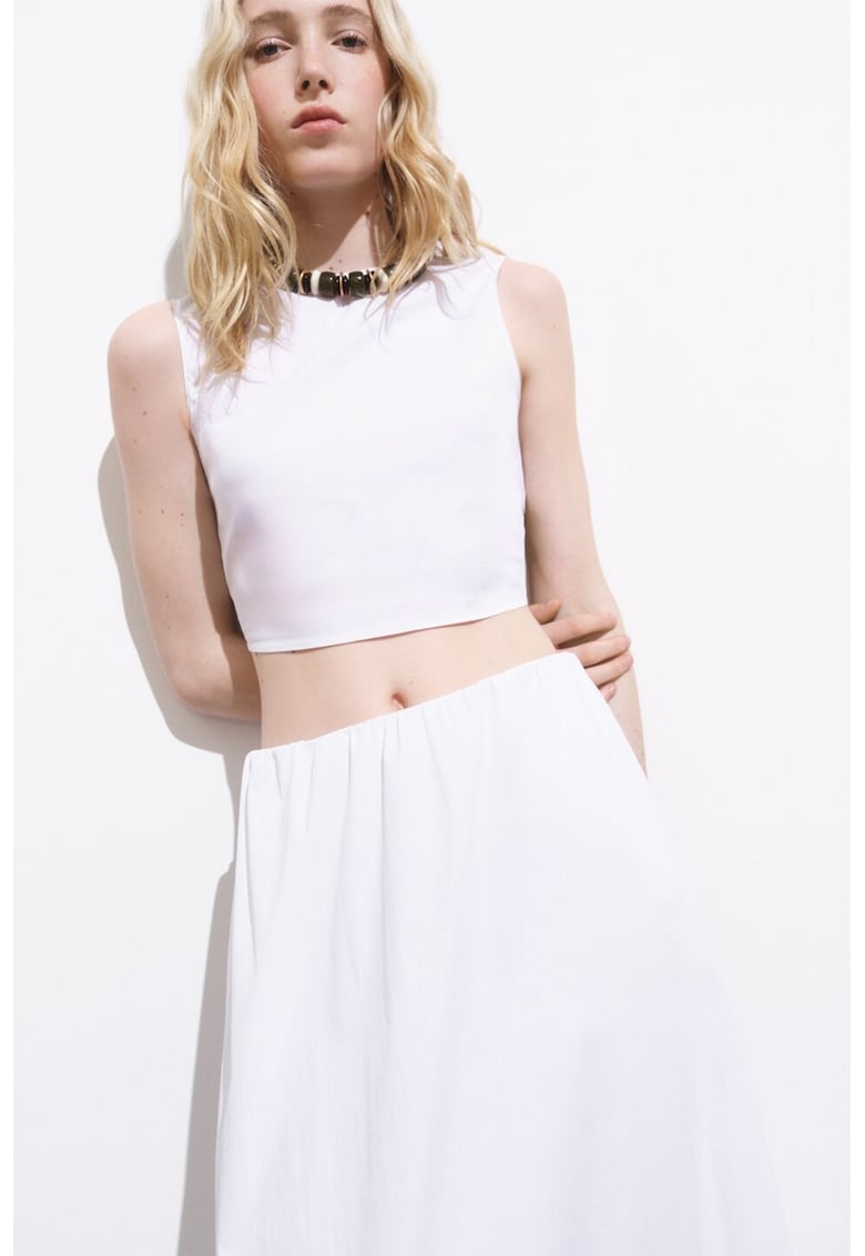 Top crop cu nod pe partea din spate - Alb
