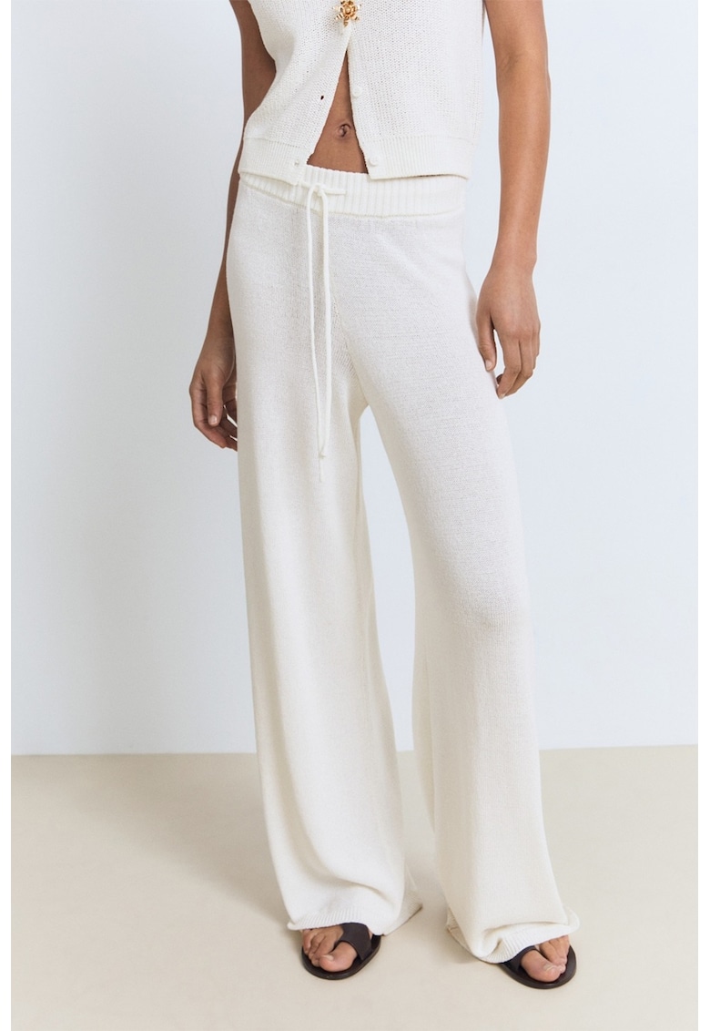 Pantaloni drepti cu snururi - Alb