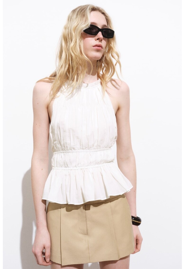 Top din bumbac cu spate decupat - Alb