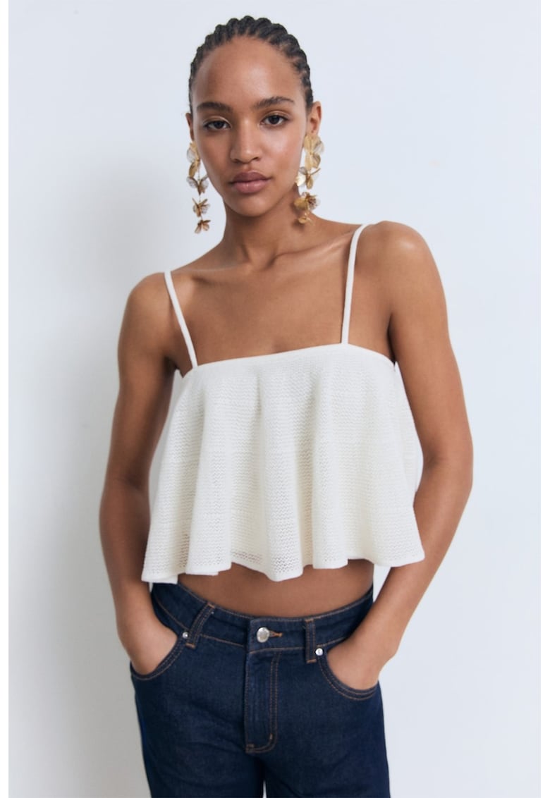 Top crop cu bretele multiple - Alb