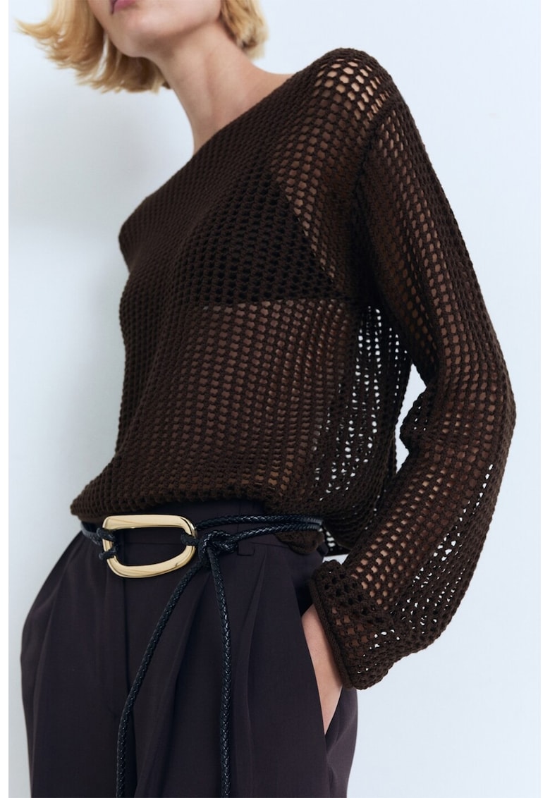 Pulover crosetat cu model uni - Negru