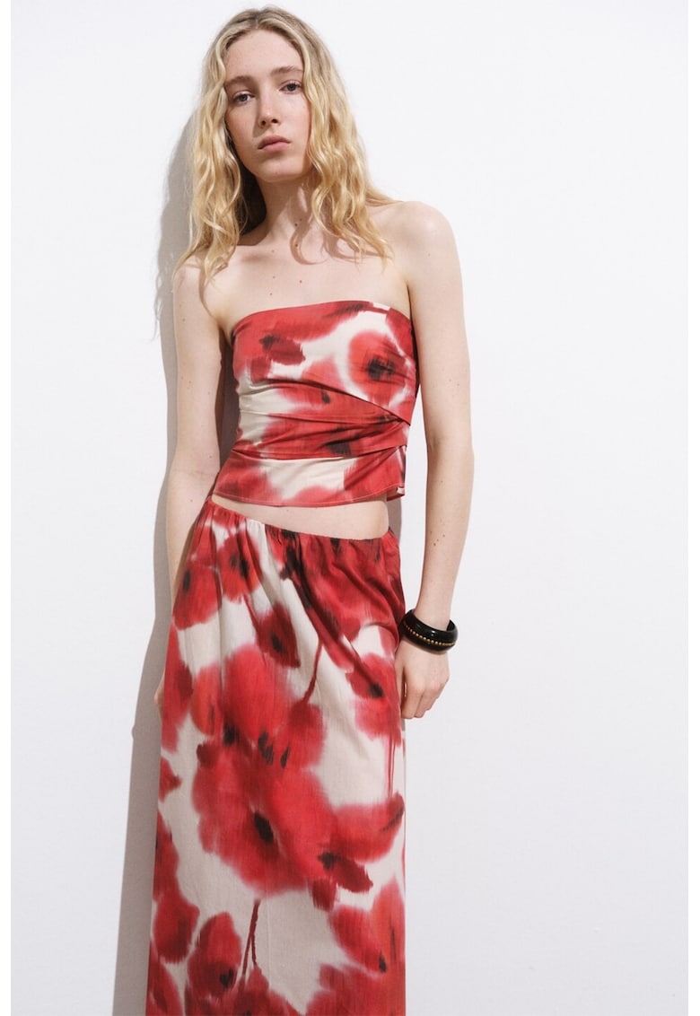 Top crop bandeau cu imprimeu floral