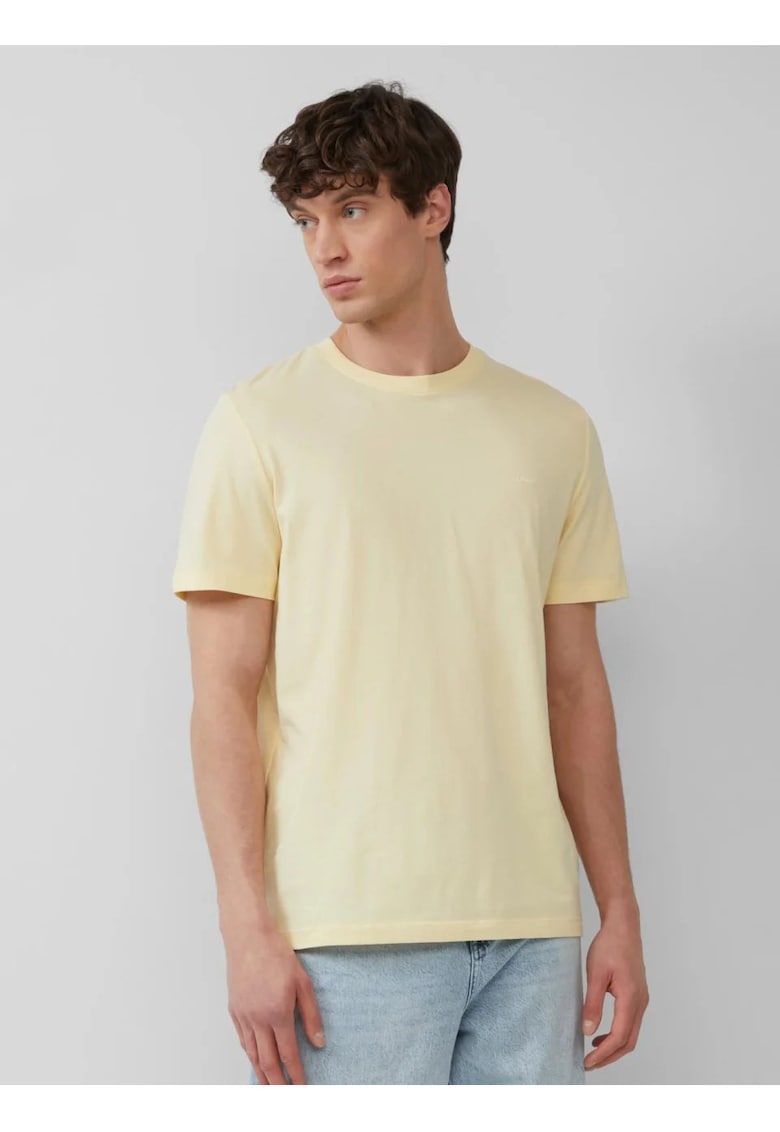 Tricou barbati cu decolteu la baza gatului - din bumbac cu croiala Regular Fit - Galben deschis Tricou barbati cu decolteu la baza gatului - din bumbac cu croiala Regular Fit - Galben deschis