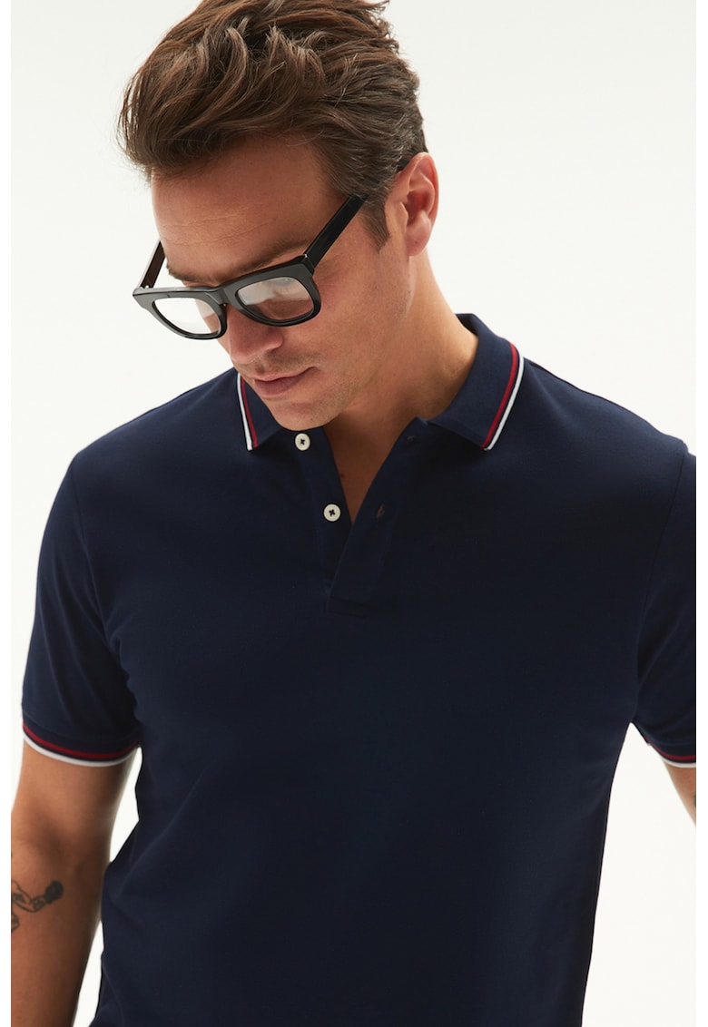 Tricou polo din bumbac cu detalii cu model in dungi