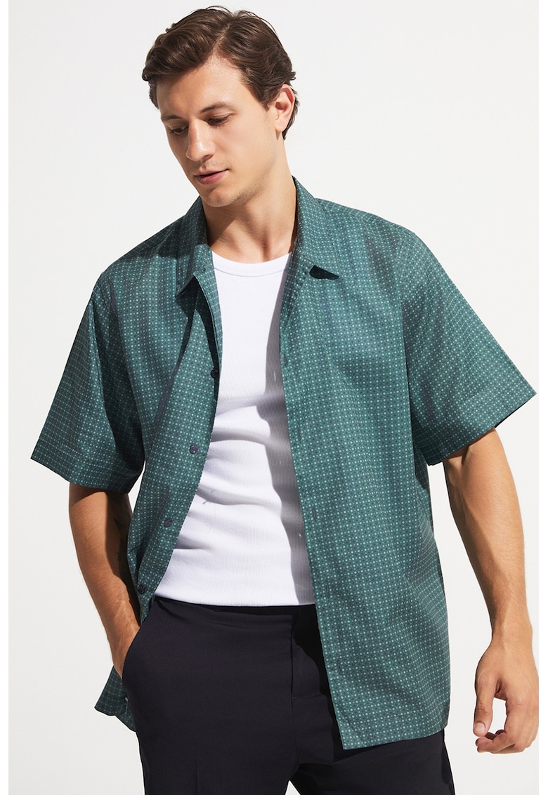 Camasa din bumbac cu imprimeu geometric