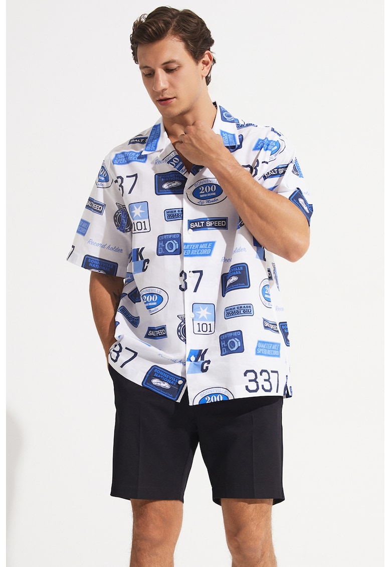 Camasa supradimensionata din bumbac si in cu imprimeu