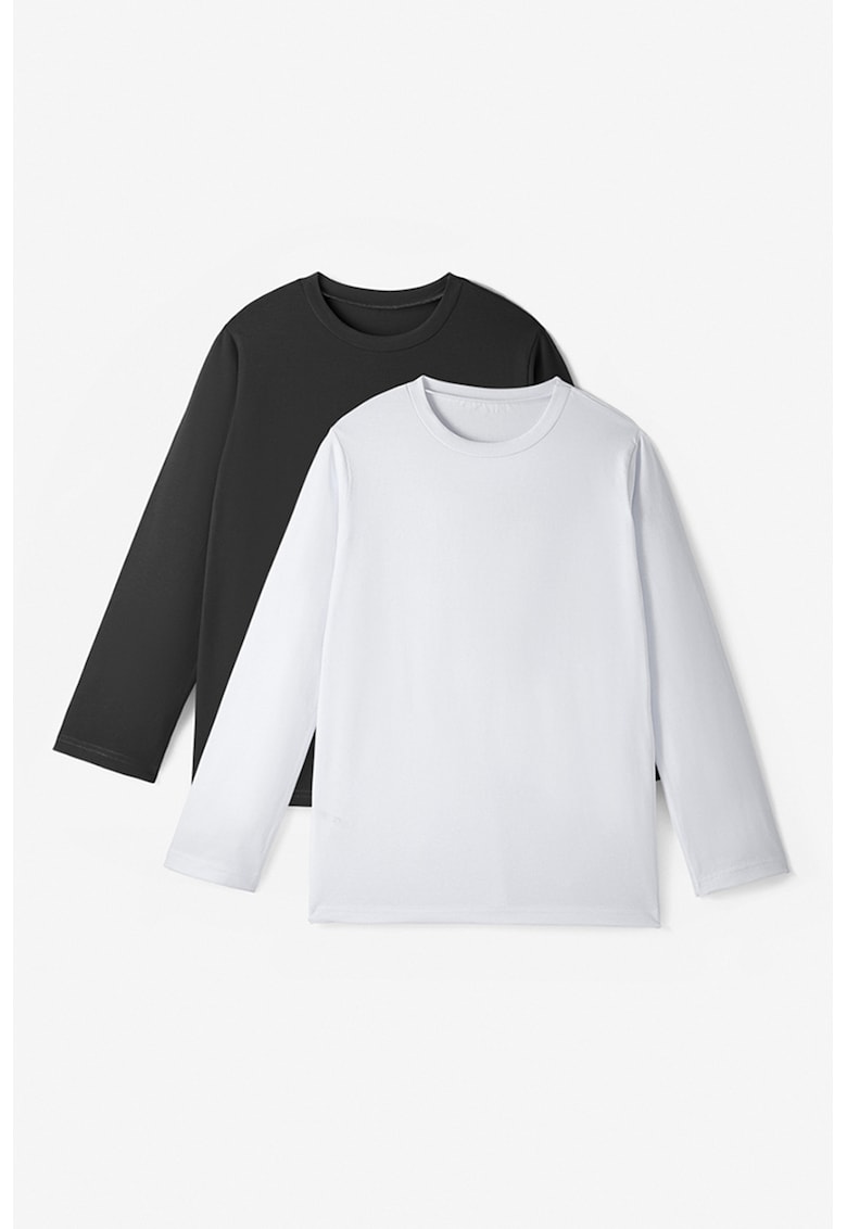 Set de bluze cu decolteu la baza gatului si model uni - 2 piese Set de bluze cu decolteu la baza gatului si model uni - 2 piese