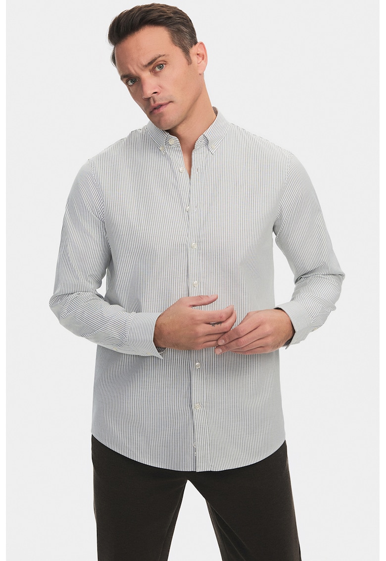 Camasa Oxford din amestec de bumbac cu dungi