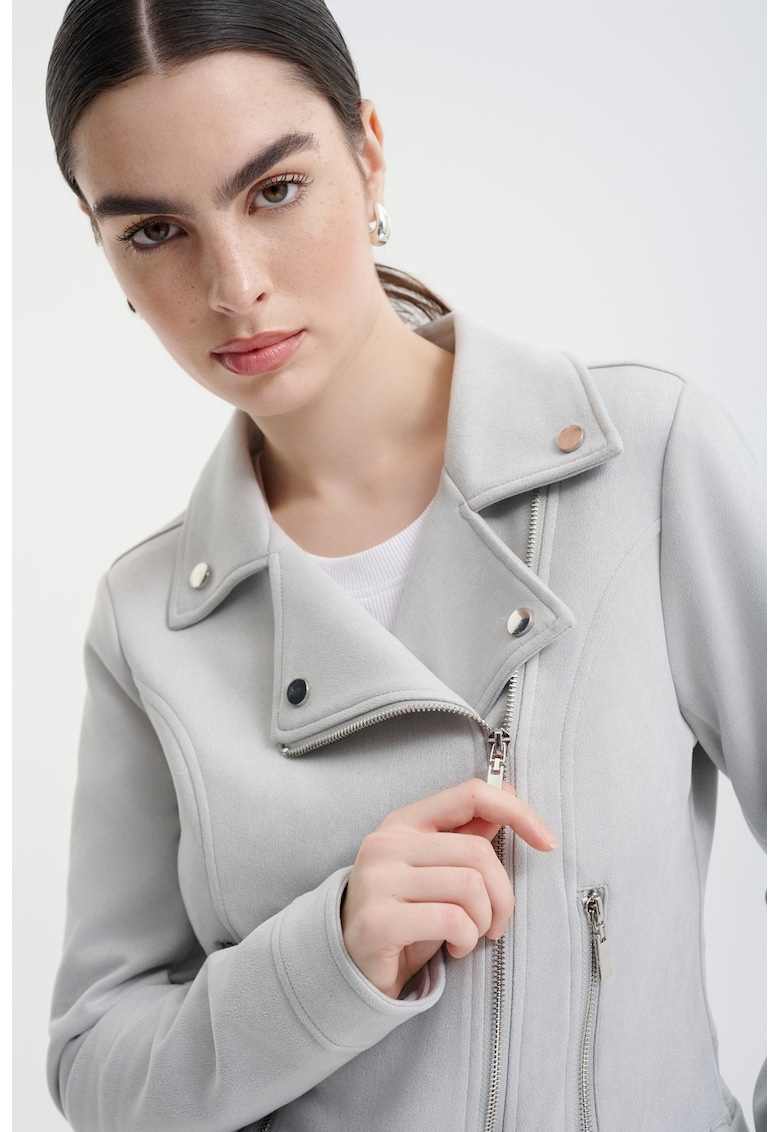 Jacheta de piele sintetica cu buzunare cu fermoar Jacheta de piele sintetica cu buzunare cu fermoar