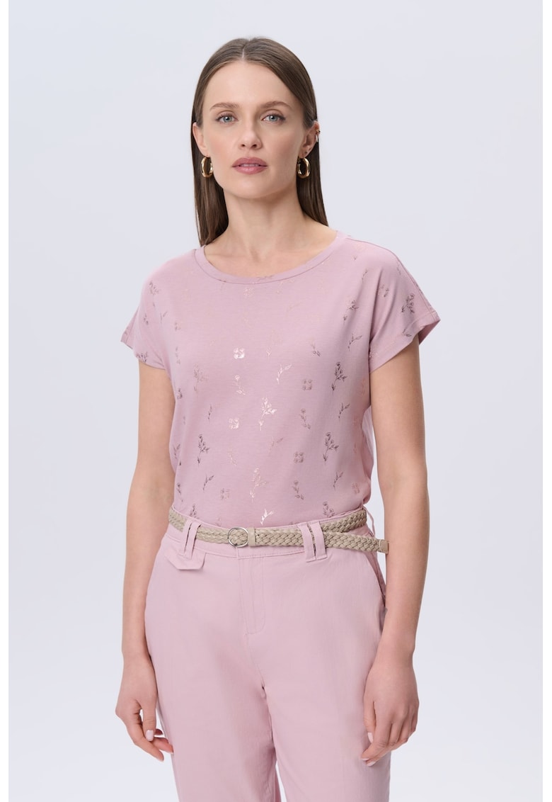 Tricou cu decolteu rotund si model floral