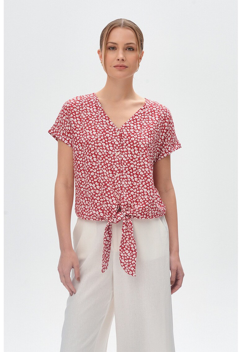 Camasa cu imprimeu si maneci scurte - Rosu/Alb