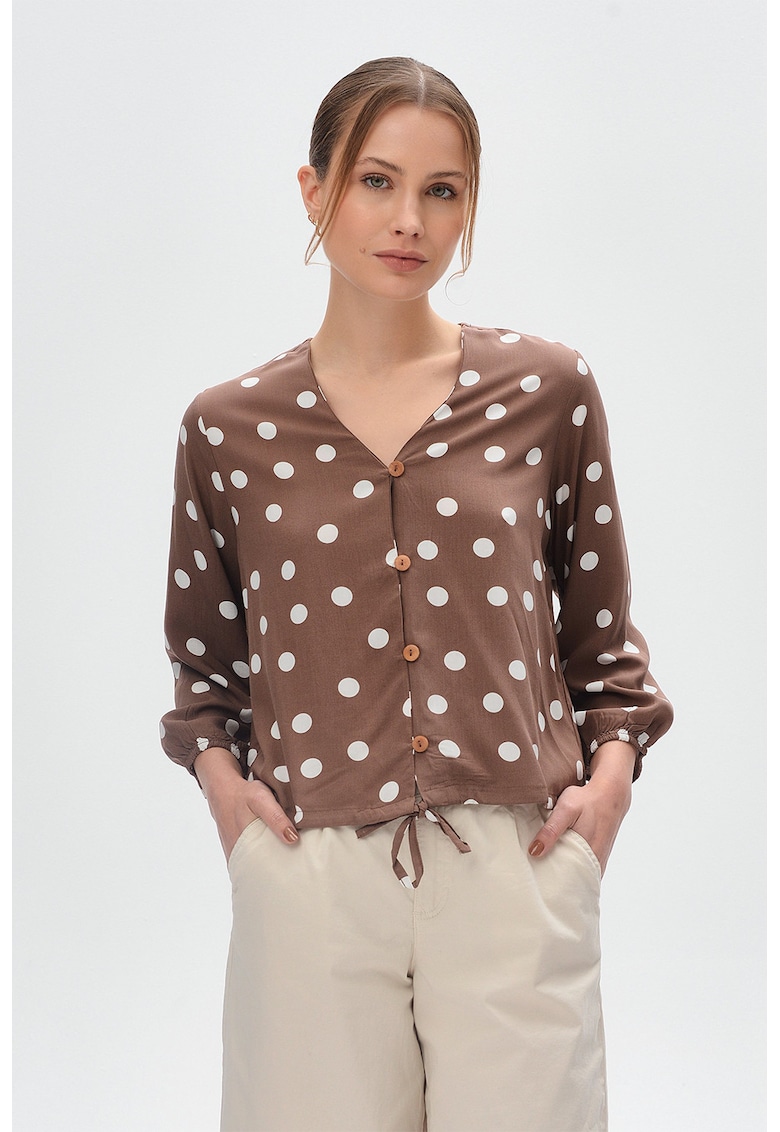 Camasa lejera cu imprimeu grafic - Alb/Maro inchis