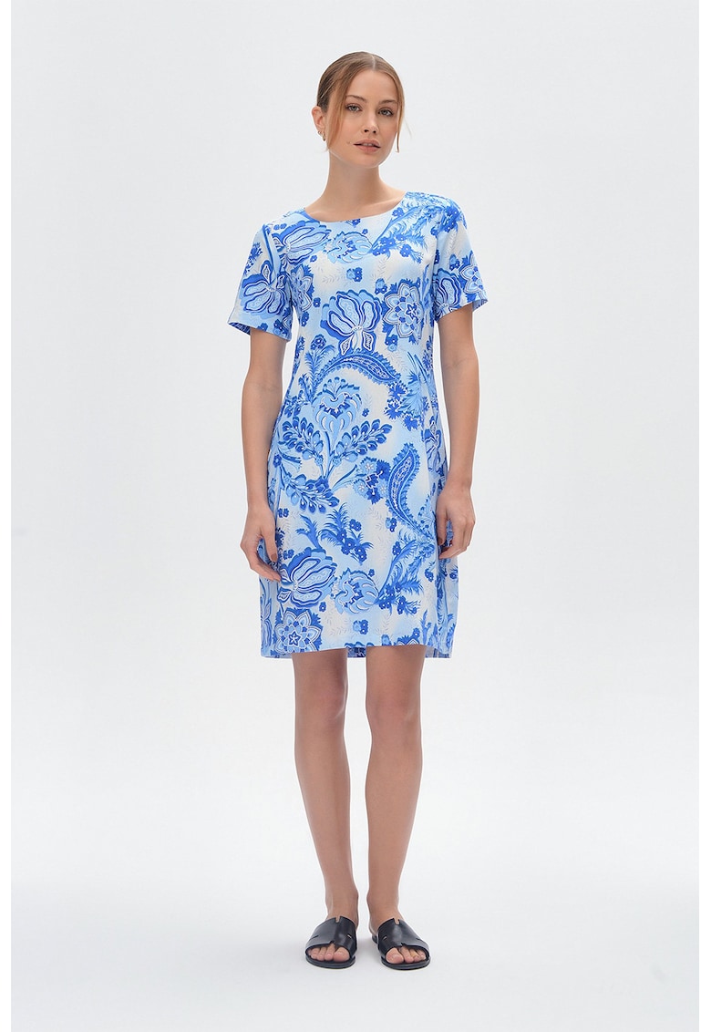 Rochie scurta din in cu imprimeu