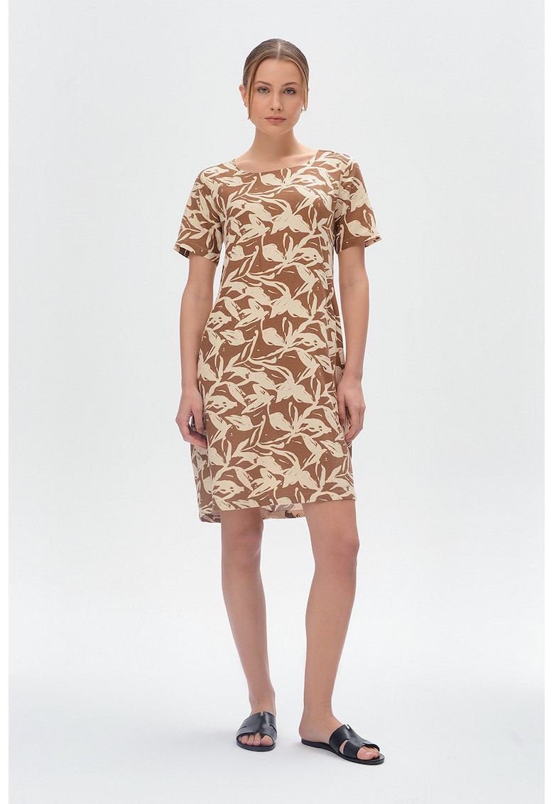 Rochie scurta din in cu imprimeu