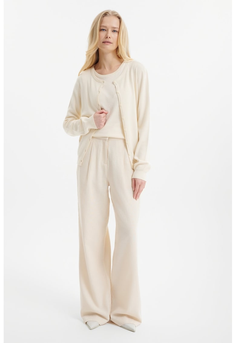 Pantaloni lungi din amestec de in cu pliuri